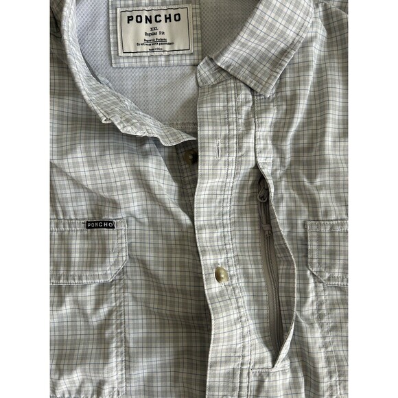 PONCHO MEN’s THE OVERCAST SHORT SLEEVE SHIRT Gary Blue Plaid XXL Fishing Outdoor - Picture 11 of 15